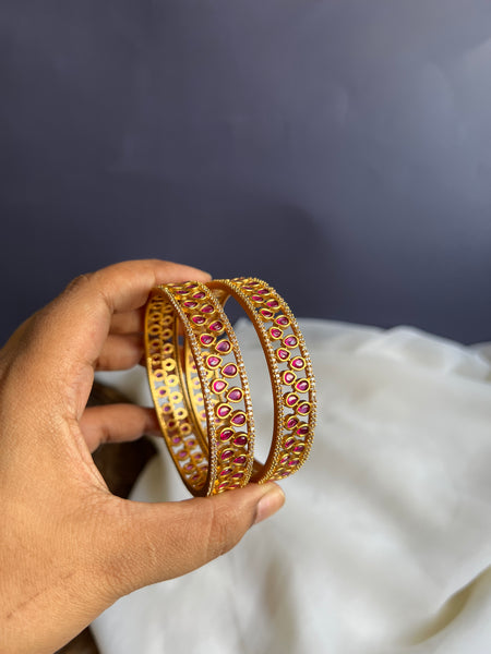 Ruby white stone bangles set of 2