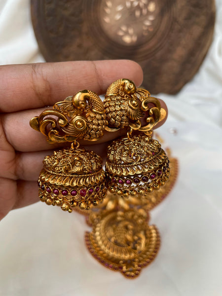 Bridal peacock kemp cutwork necklace with Jhumkas