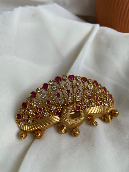 Ruby cutwork peacock hair clip