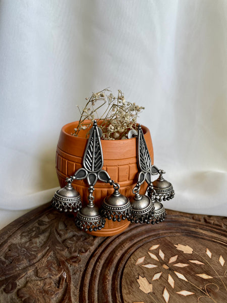 Triple Jhumka leaf earrings