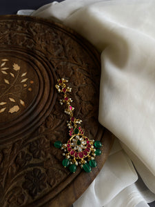 Kundan flower green bead tika