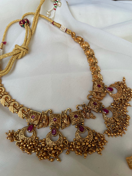 Antique ruby Chaandbali necklace with earrings