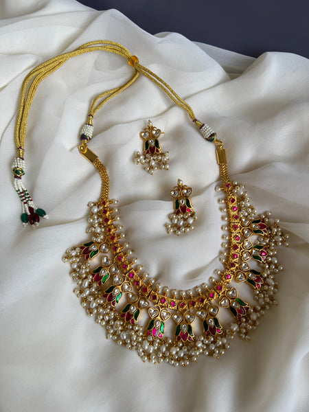 Kundan lotus guttapusalu with earrings