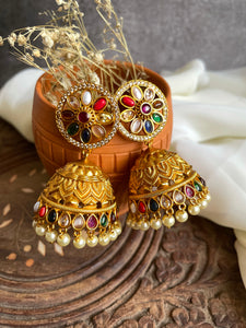 Jumbo Navaratna cutwork jhumkas