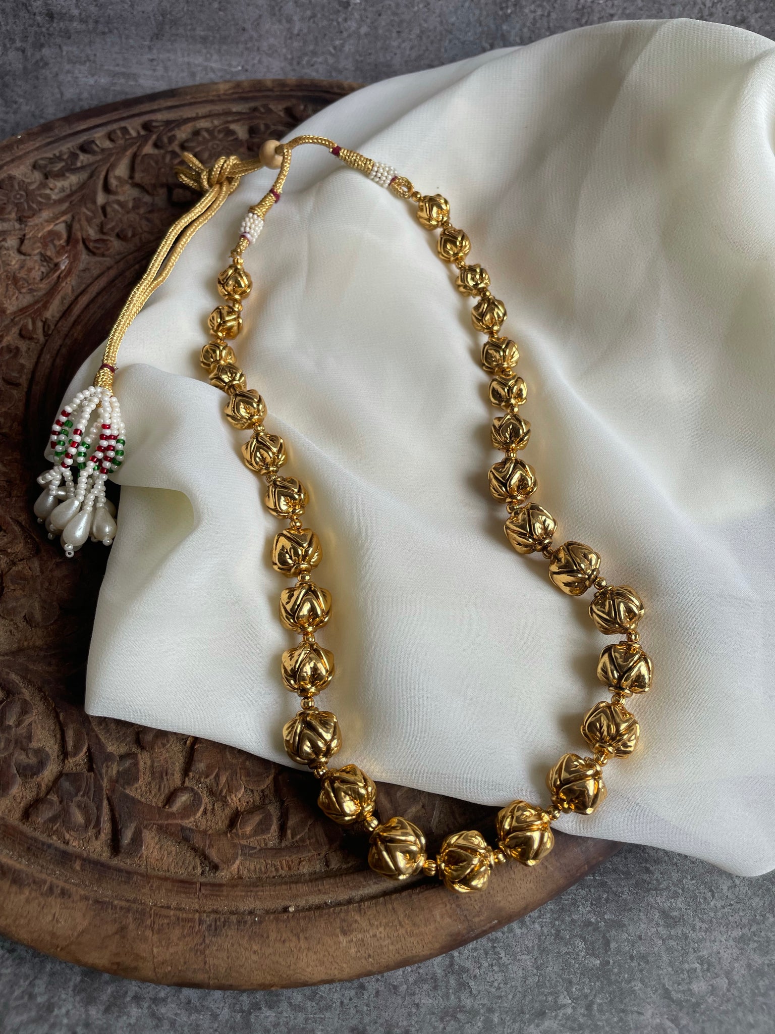 Antique Golden bead maala with earrings