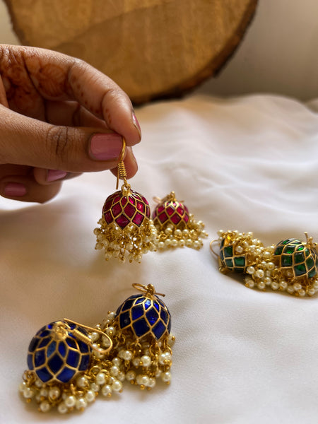 Kundan hook Jhumkas with pearl work
