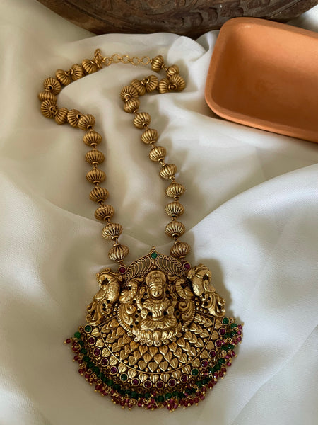 Antique temple necklace with Lakshmi jhumkas