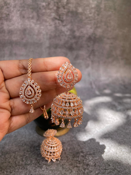 Ad stone bridal Jhumkas with tika