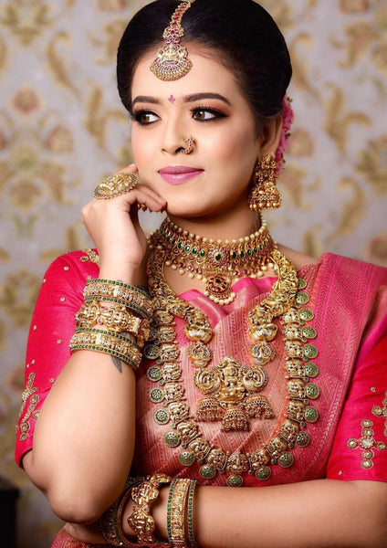 Antique temple haram with jhumkas