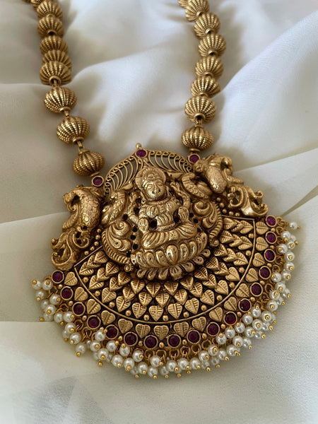 Antique temple necklace with Lakshmi jhumkas