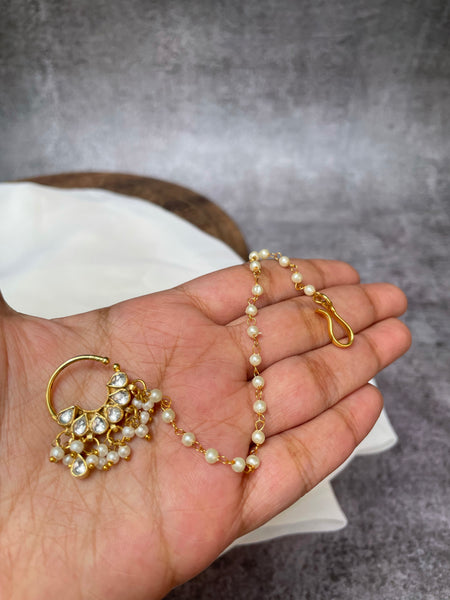 Bridal Kundan Nath with Pearl chain