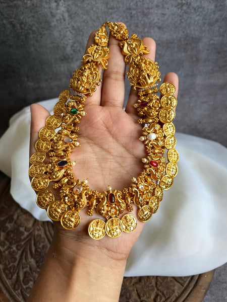 Navaratna Lakshmi coin necklace with earrings