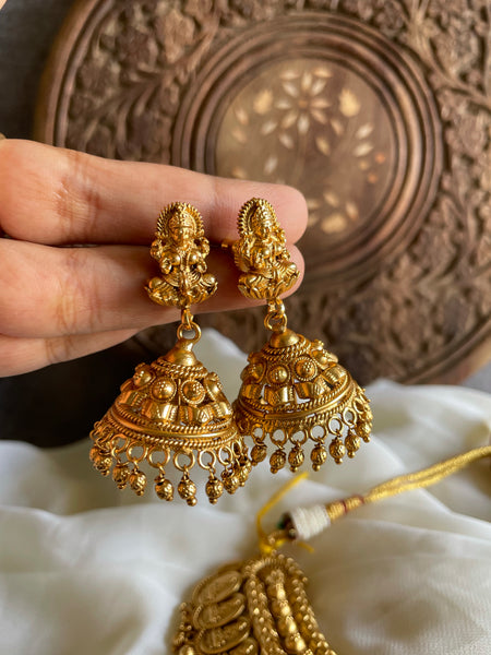 Bridal full neck Lakshmi necklace with Jhumkas