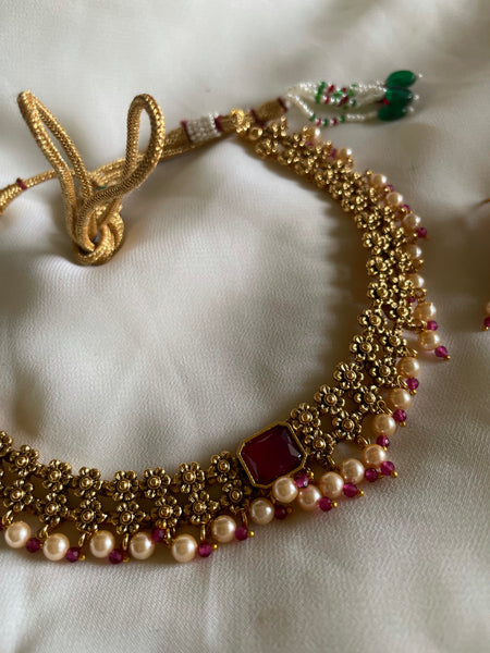 Antique 3 golden Lakshmi necklace with Jhumkas