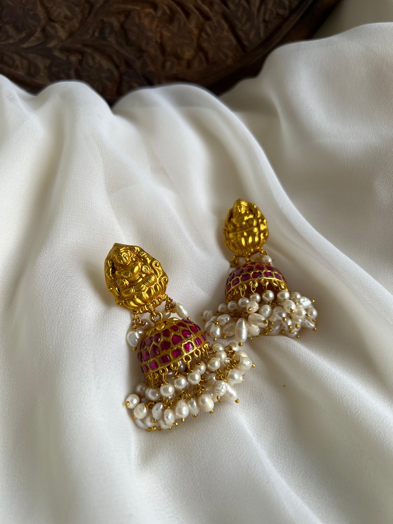 Nagas Lakshmi jhumkas with rice pearls