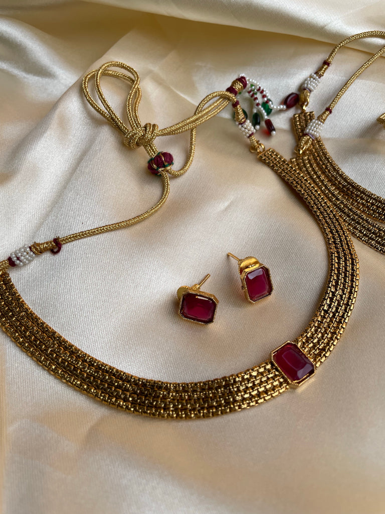 Budget matte necklace with square stone House of Jhumkas