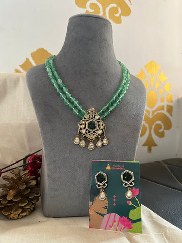 Victorian style Kundan pendant maala with carved Kundan studs