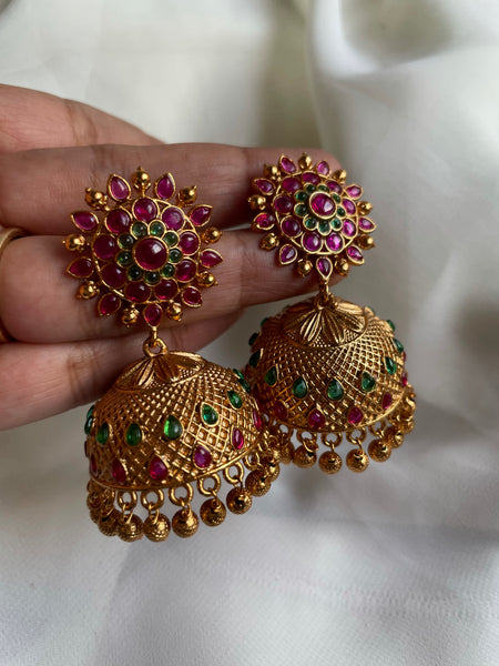 Big Ruby flower Jhumkas