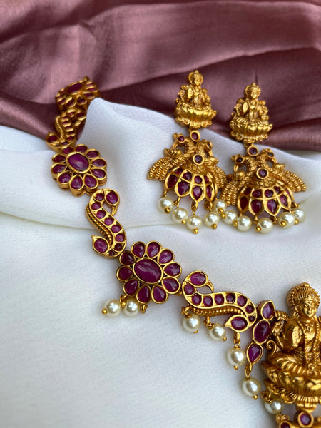 Ruby flower Lakshmi necklace set