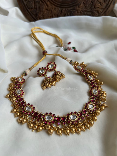 Kemp round flower necklace with Jhumkas