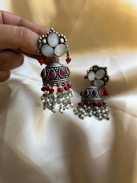 Colourful stone oxidised Jhumkas