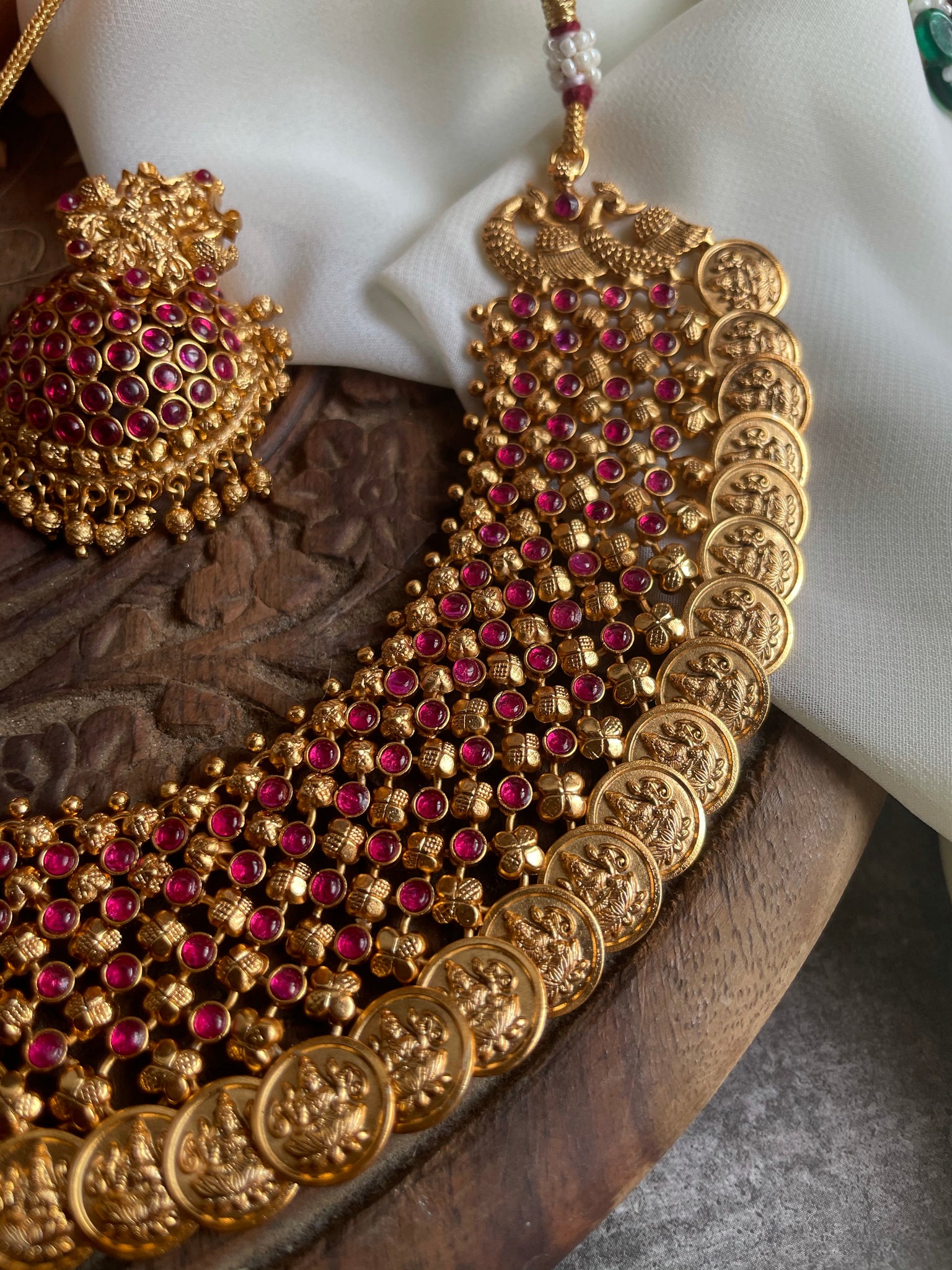 Bridal ruby coin necklace with Jhumkas