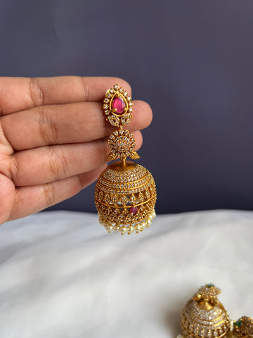 AD stone bridal Jhumkas