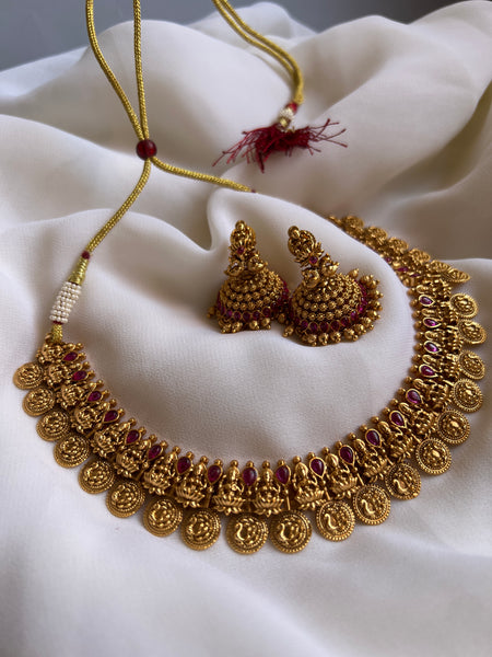 Lakshmi kemp coin necklace with Jhumkas