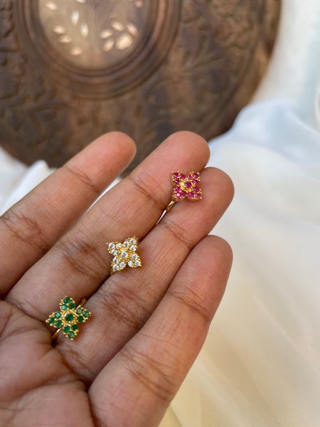 4 petal flower clip on nose pin