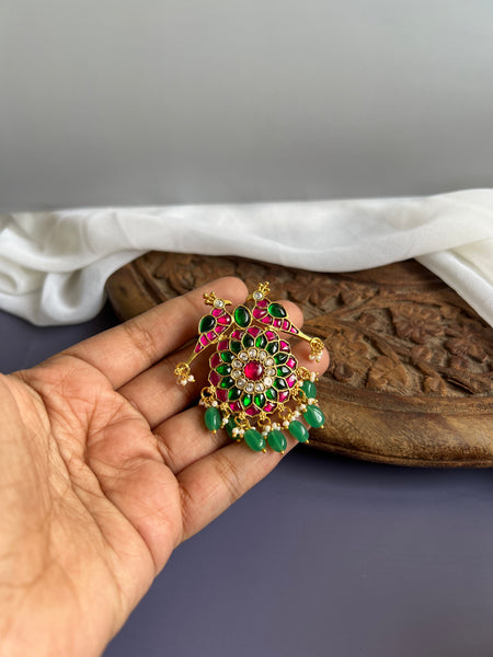 Double parrot Kundan flower tika/pendant