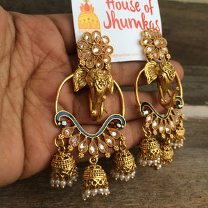 3D elephant polki jhumkas (2 Colors)