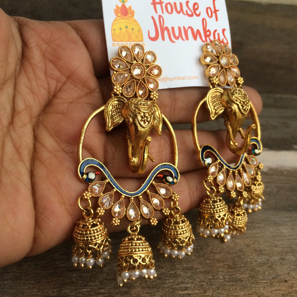 3D elephant polki jhumkas (2 Colors)