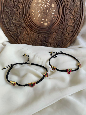 Kundan lotus pull and tighten rope anklets