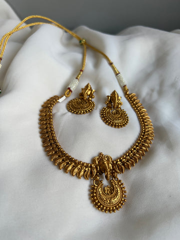 Gajalakshmi matte necklace with studs