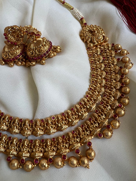 Two layer Lakshmi necklace with peacock details