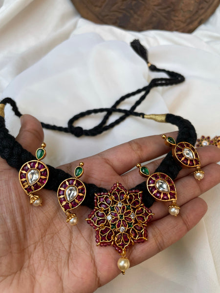 Ruby flower kemp choker with studs