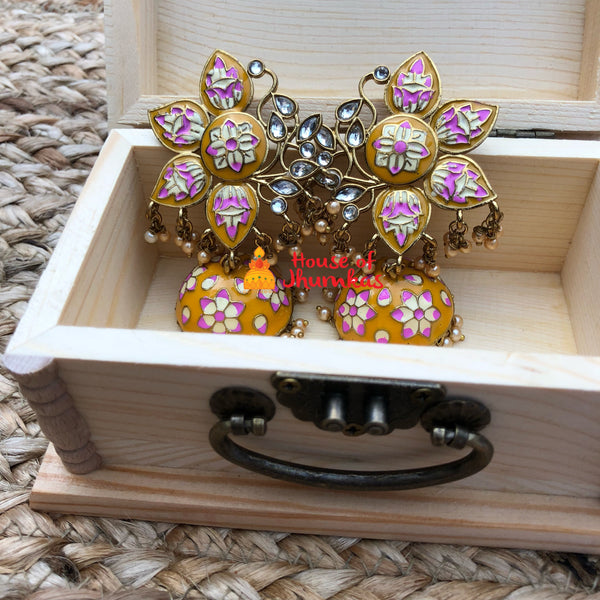 Floral stud hand painted jhumkas