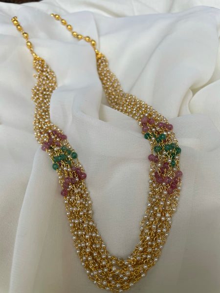 Multi color Pearl maala with earrings - 8/12/14 layer