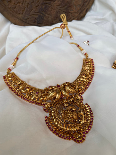 Bridal peacock kemp cutwork necklace with Jhumkas
