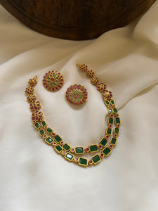 2 layer CZ stone necklace with flower studs