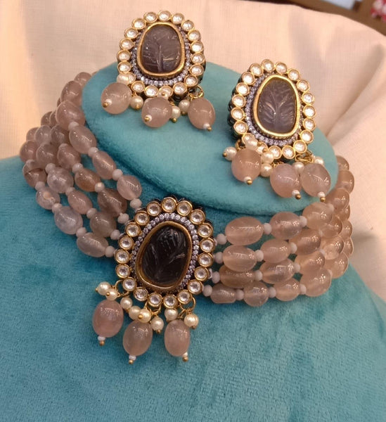 Carved stone regal choker set