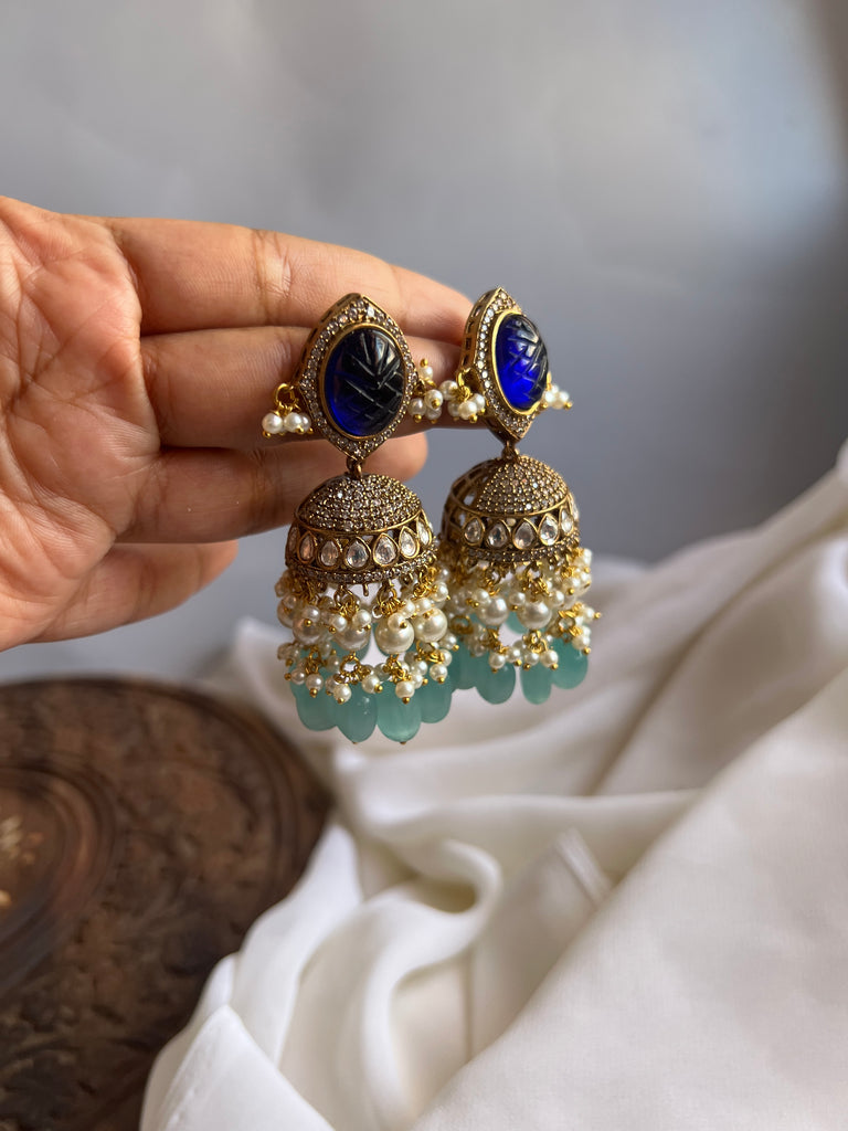 Carved Kundan polki Jhumkas House of Jhumkas