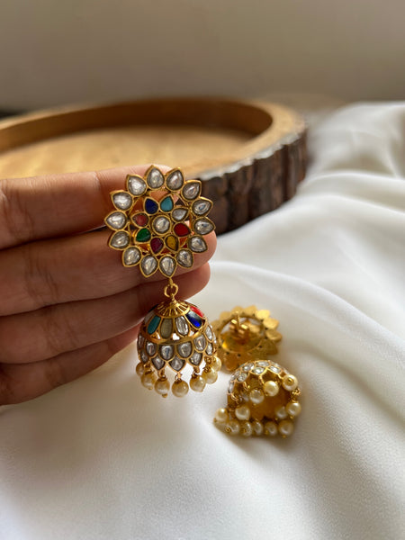 Kundan flower Jhumkas