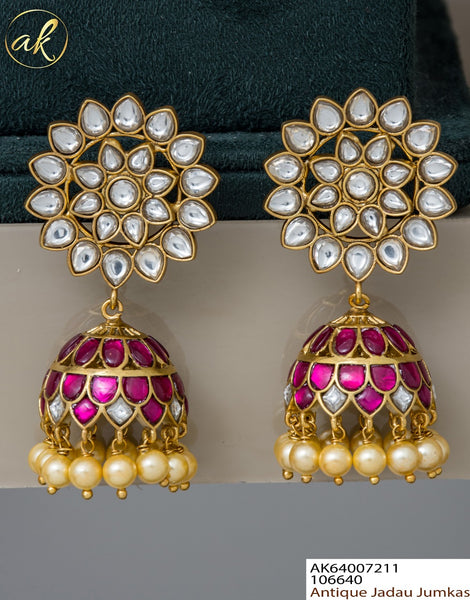Gold design inspired - Kundan brass necklace with Jhumkas