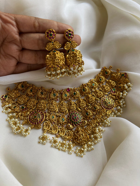 Lakshmi kemp flower necklace with Jhumkas