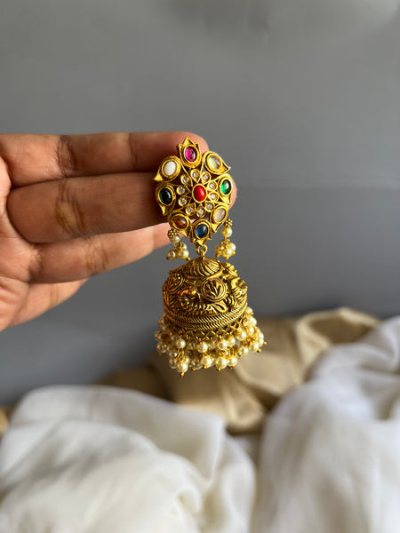 Navaratna floral Nagas Jhumkas