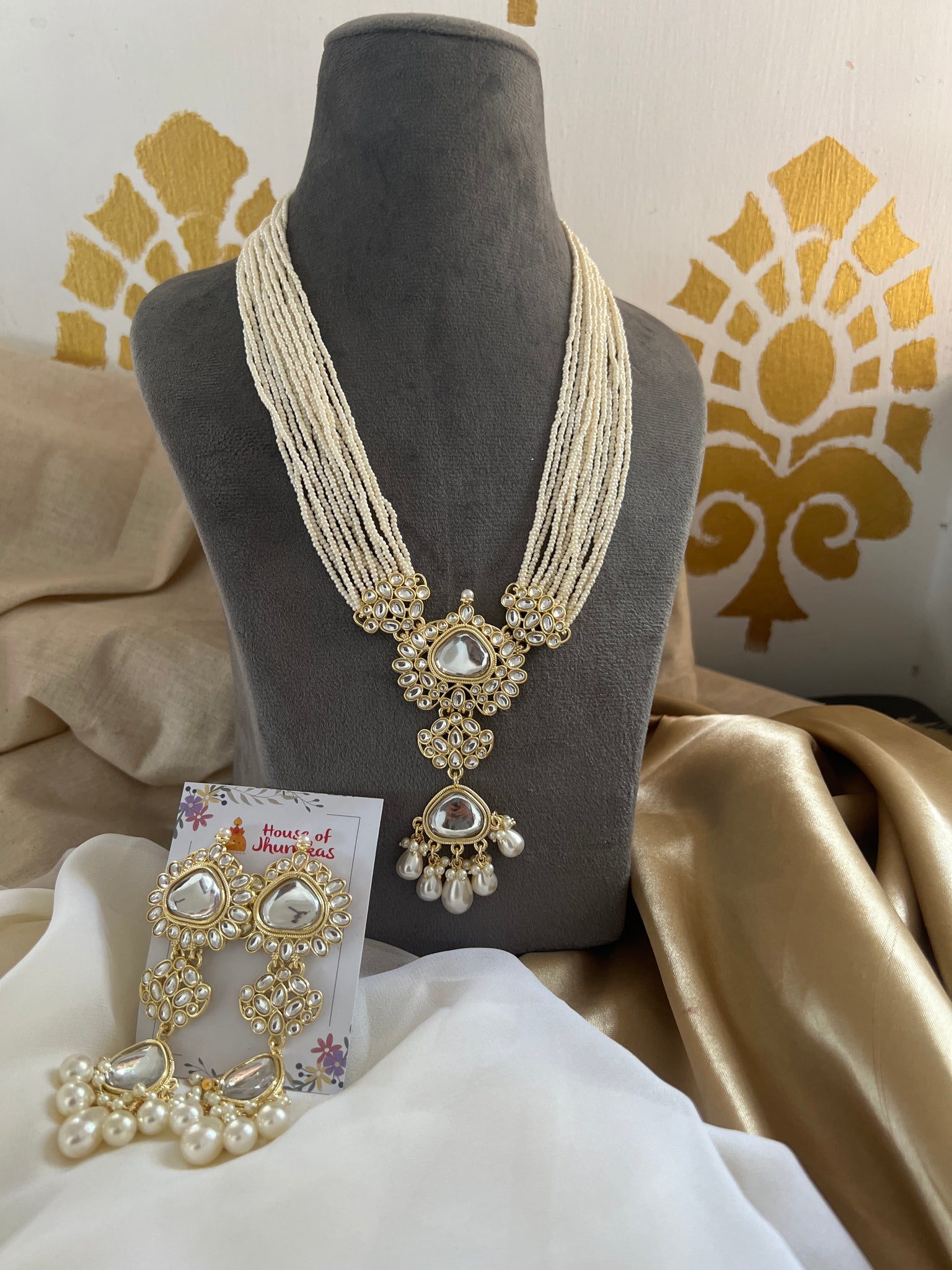 Kundan look alike Pearl haram with jumbo earrings