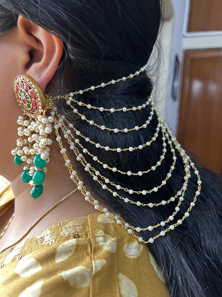 Buy ZENEME Gold-Plated Brass Artificial Stones and Beads Studded Off White  Ear Chain with Jhumka Earrings for Women & Girls Online at Best Prices in  India - JioMart.