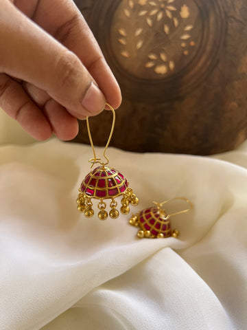 Ruby Kundan Hook Jhumkas