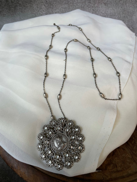 Victorian coin pendant with maala and jhumkas